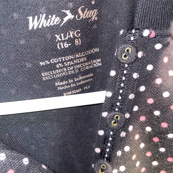 Ladies XL Navy Collared WHITE STAG Shirt w/Pink & White Polkadots - Picture 5 of 7